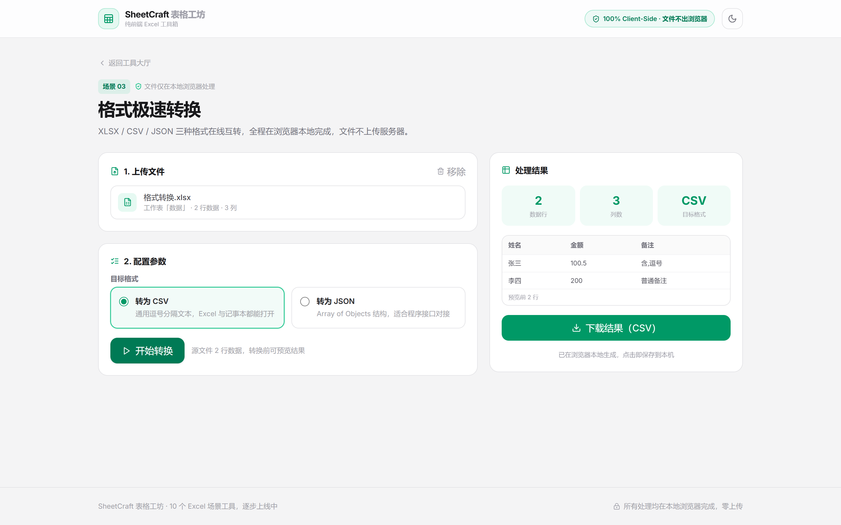 格式转换结果与数据预览